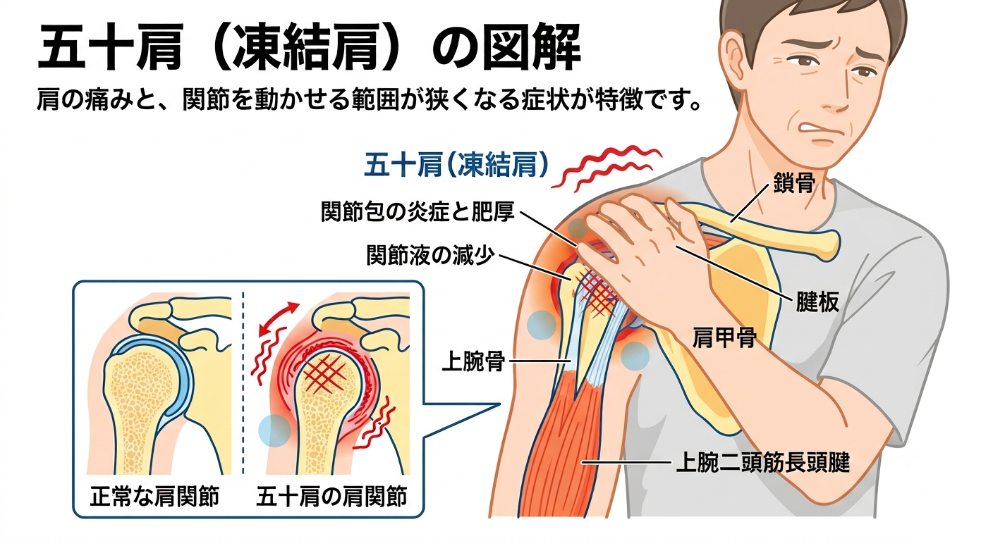 四十肩・五十肩による肩の痛みを腕の動かしさのイメージ
