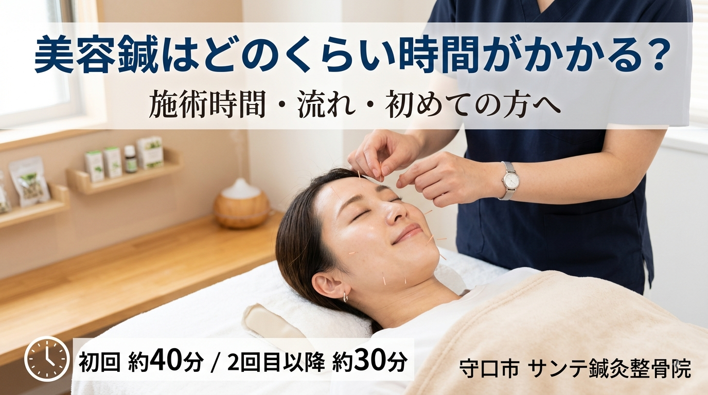 美容鍼の施術時間と当日の流れを解説するイメージ