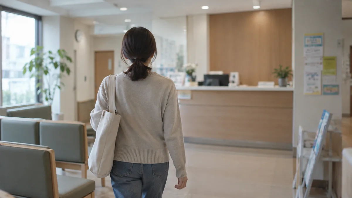 病院の受付に向かう人物のイメージ